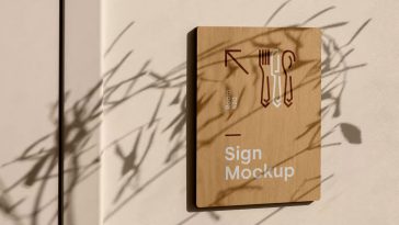 Free Wall-Mounted Wooden Sign Mockup PSD