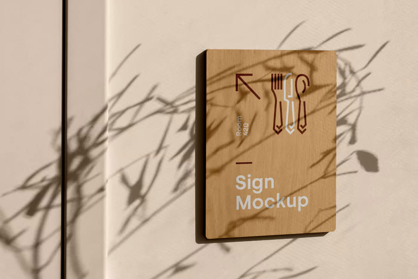 Free Wall-Mounted Wooden Sign Mockup PSD