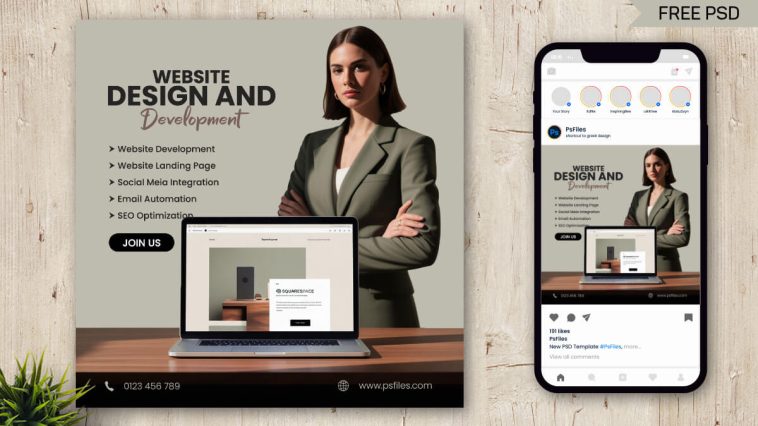 Free Website Design and Development Instagram Post PSD Template