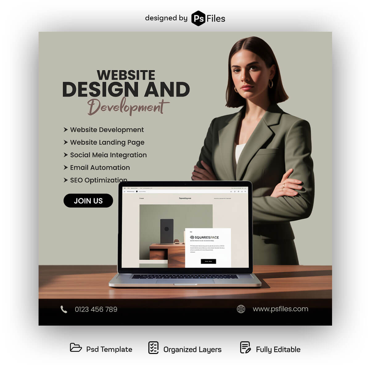 Free Website Design and Development Instagram Post PSD Template