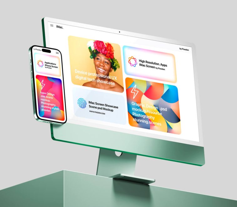 Free iMac & iPhone Pro Responsive Website Mockup PSD