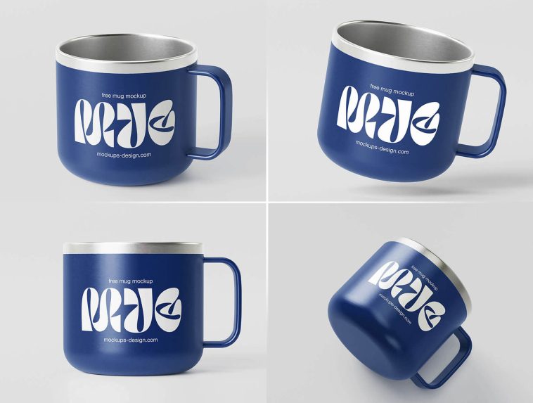 4 Free Minimal Metal Mug Mockup PSD Files