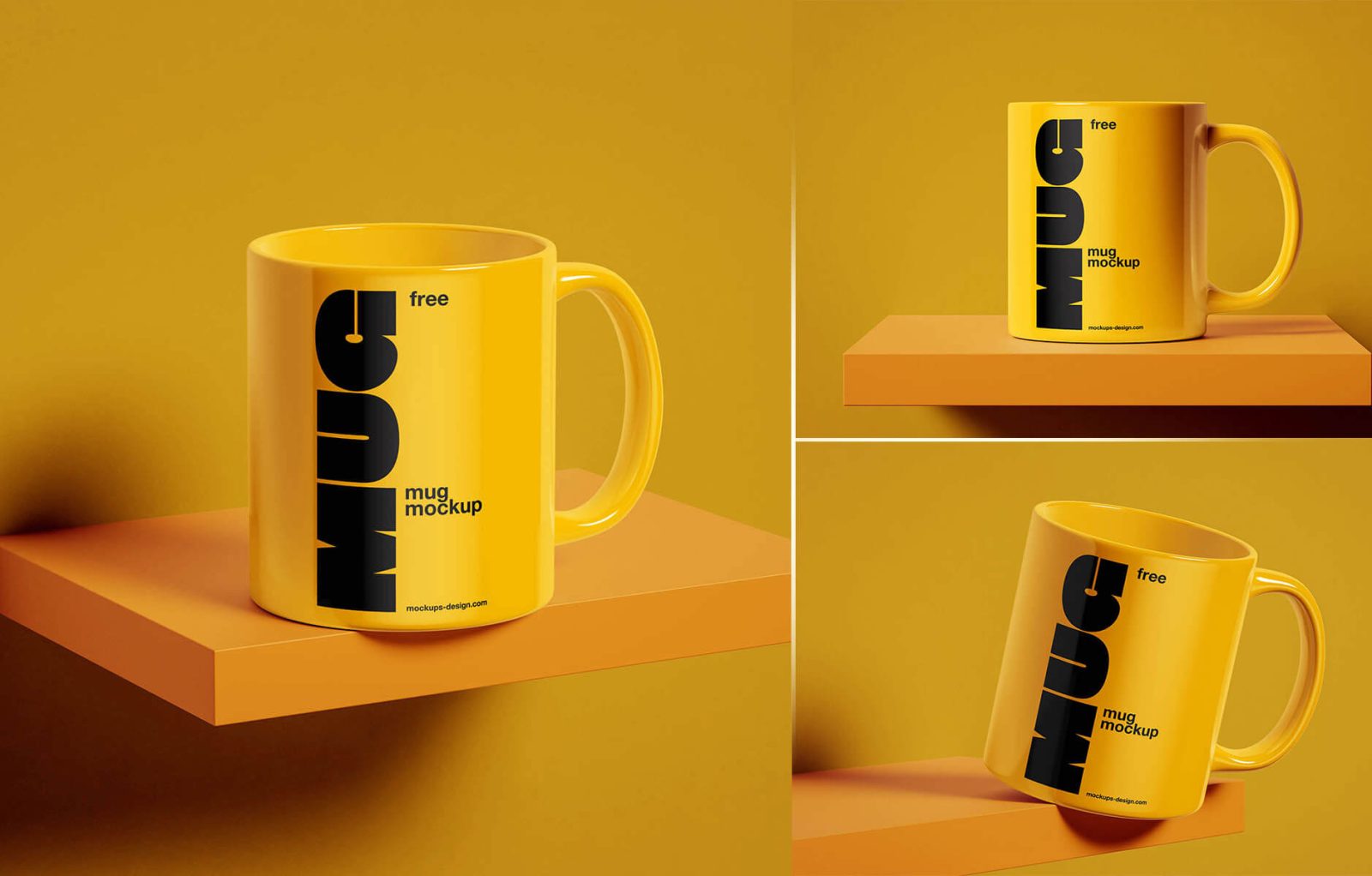 Free 3 Mug On Shelf Mockup PSD