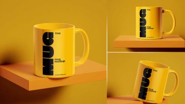Free 3 Mug On Shelf Mockup PSD