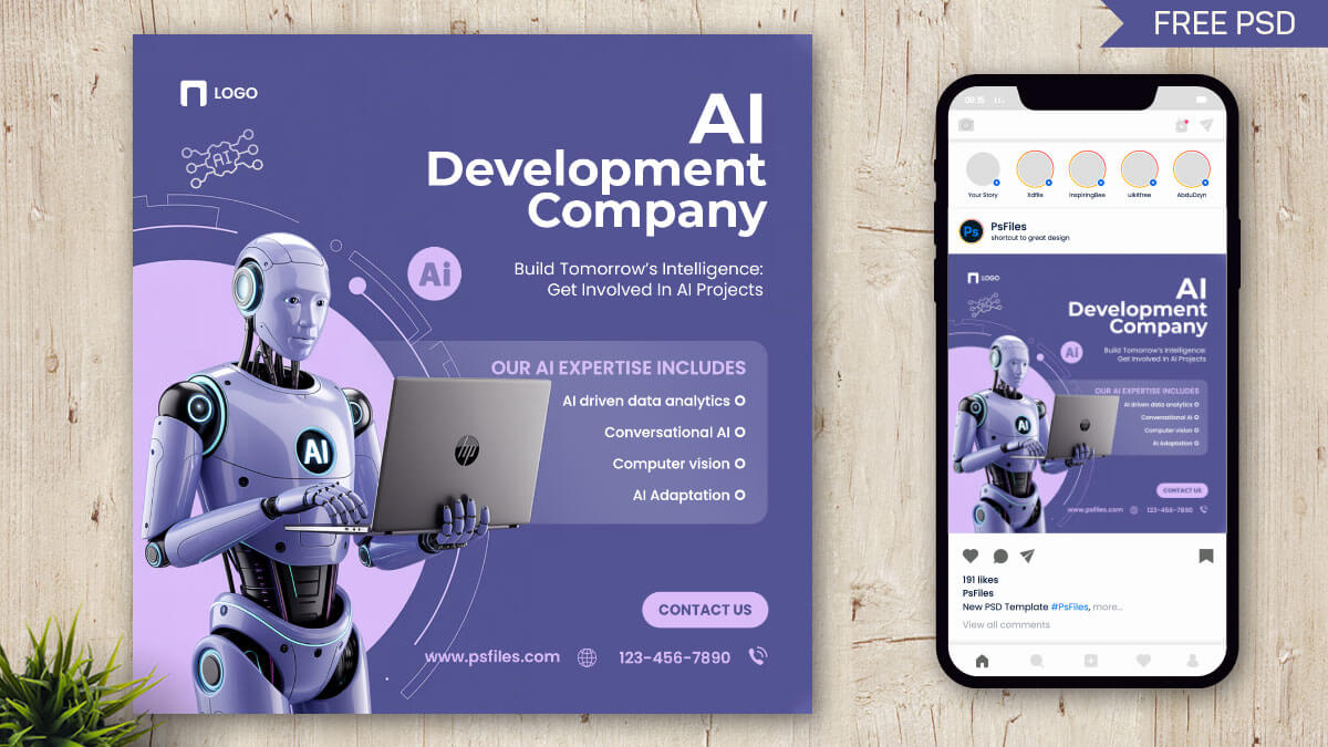 Free AI Development Company Instagram Post PSD Template