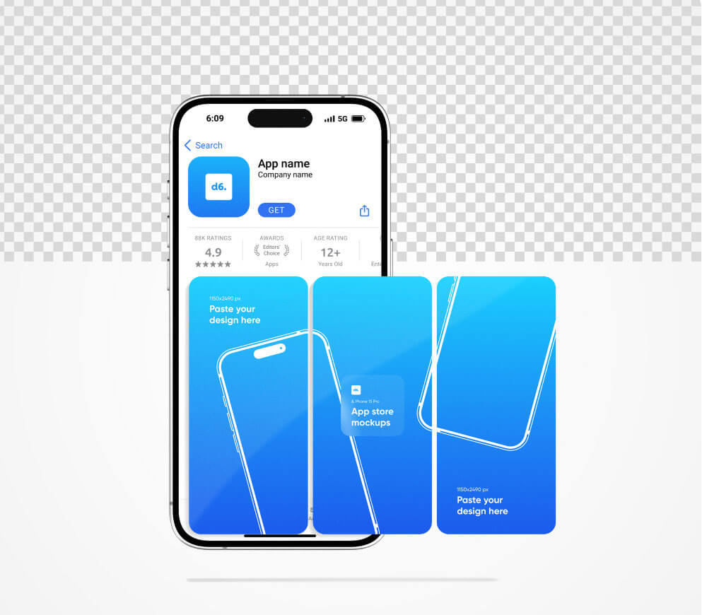 Free App Store with iPhone 15 Pro Mockups PSD Set