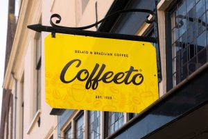 Free Wall Mounted Rectangle Shop Sign Mockup PSD