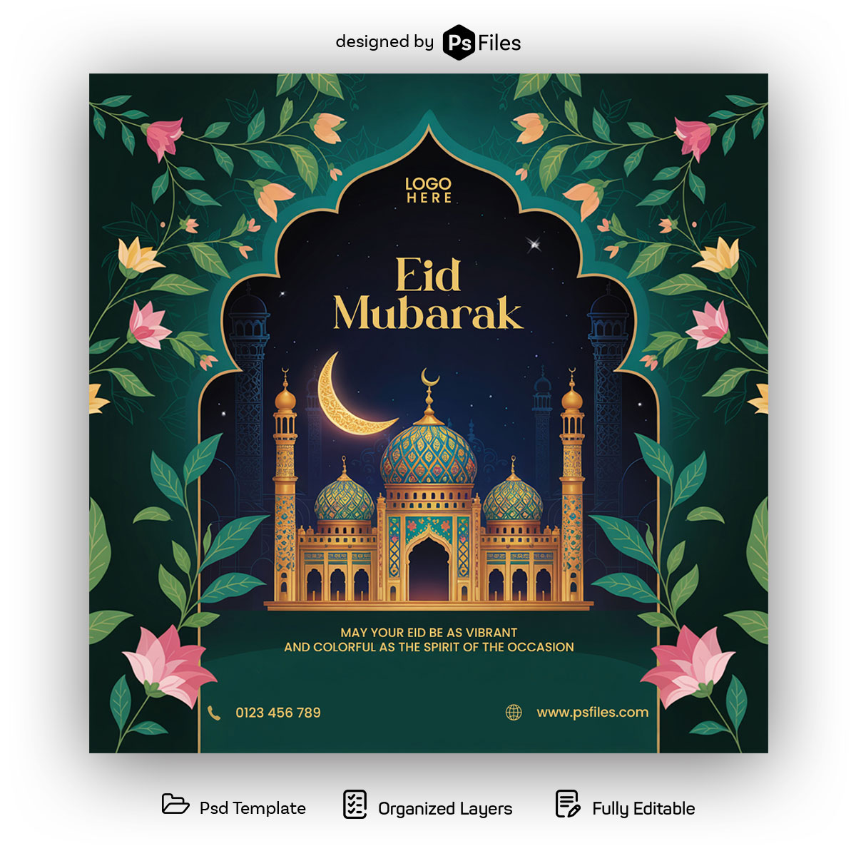 Free Eid Mubarak Social Media Post PSD Template Download