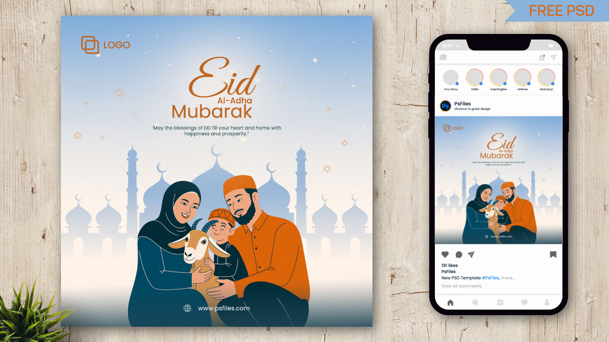 Free Eid al-Adha Family Celebration Instagram Post PSD Template