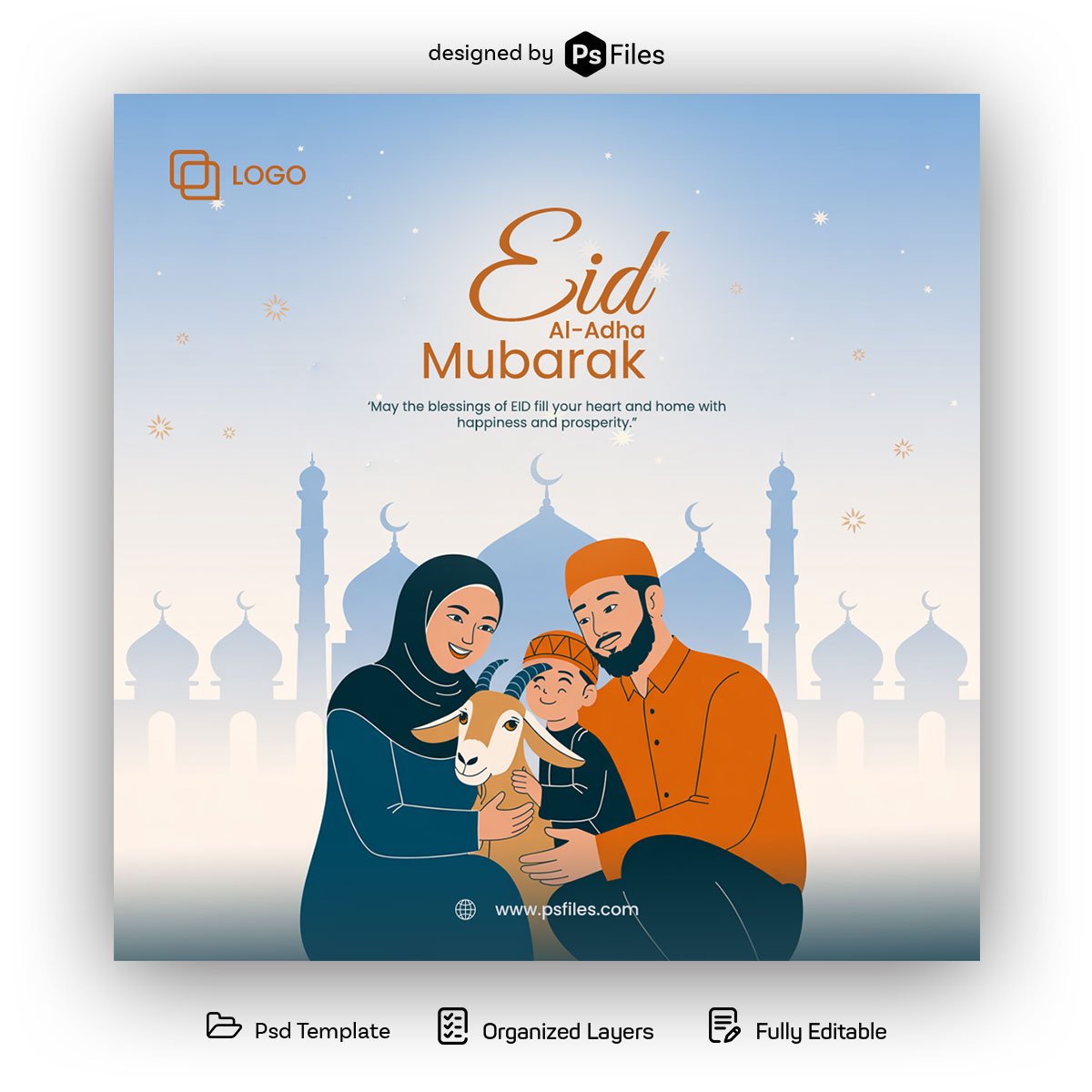 Free Eid al-Adha Family Celebration Instagram Post PSD Template