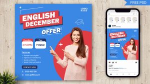 Free English December Offer PSD Template – Instagram & Print Ready Design