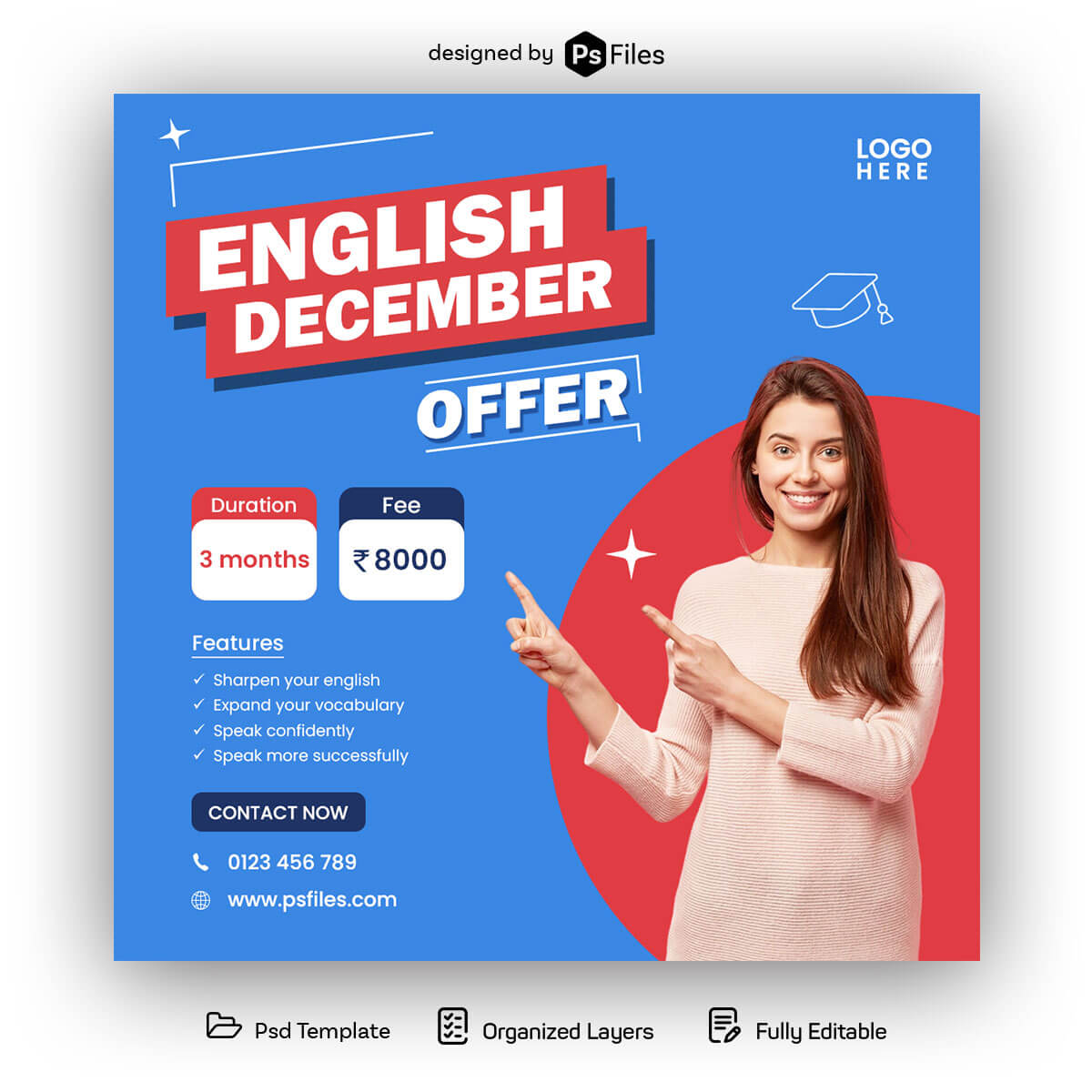 Free English December Offer PSD Template – Instagram & Print Ready Design