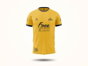 Free Front View Round Neck Classic Jersey T-Shirt Mockup PSD