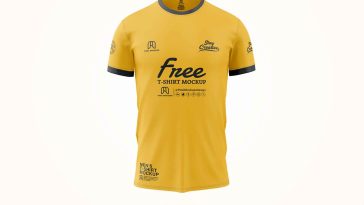 Free Front View Round Neck Classic Jersey T-Shirt Mockup PSD