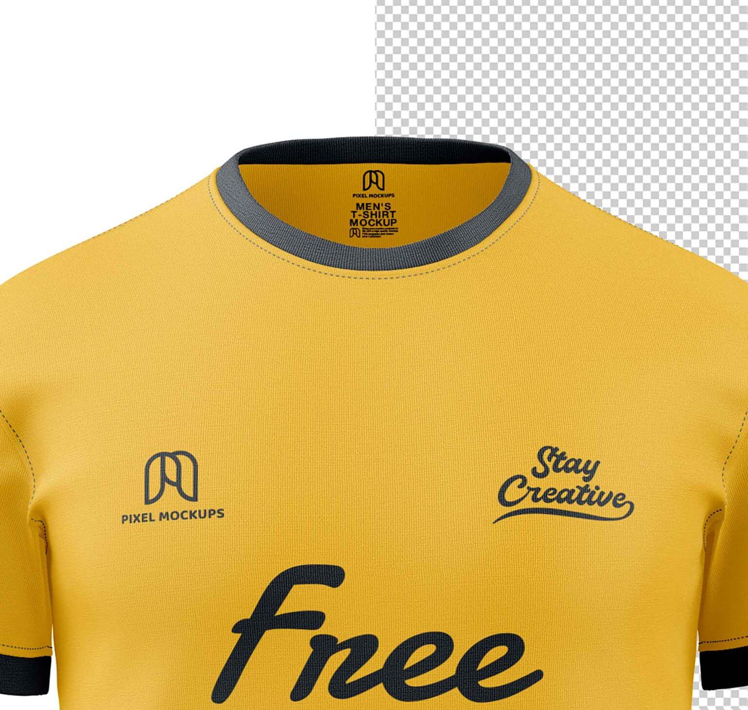 Free Front View Round Neck Classic Jersey T-Shirt Mockup PSD