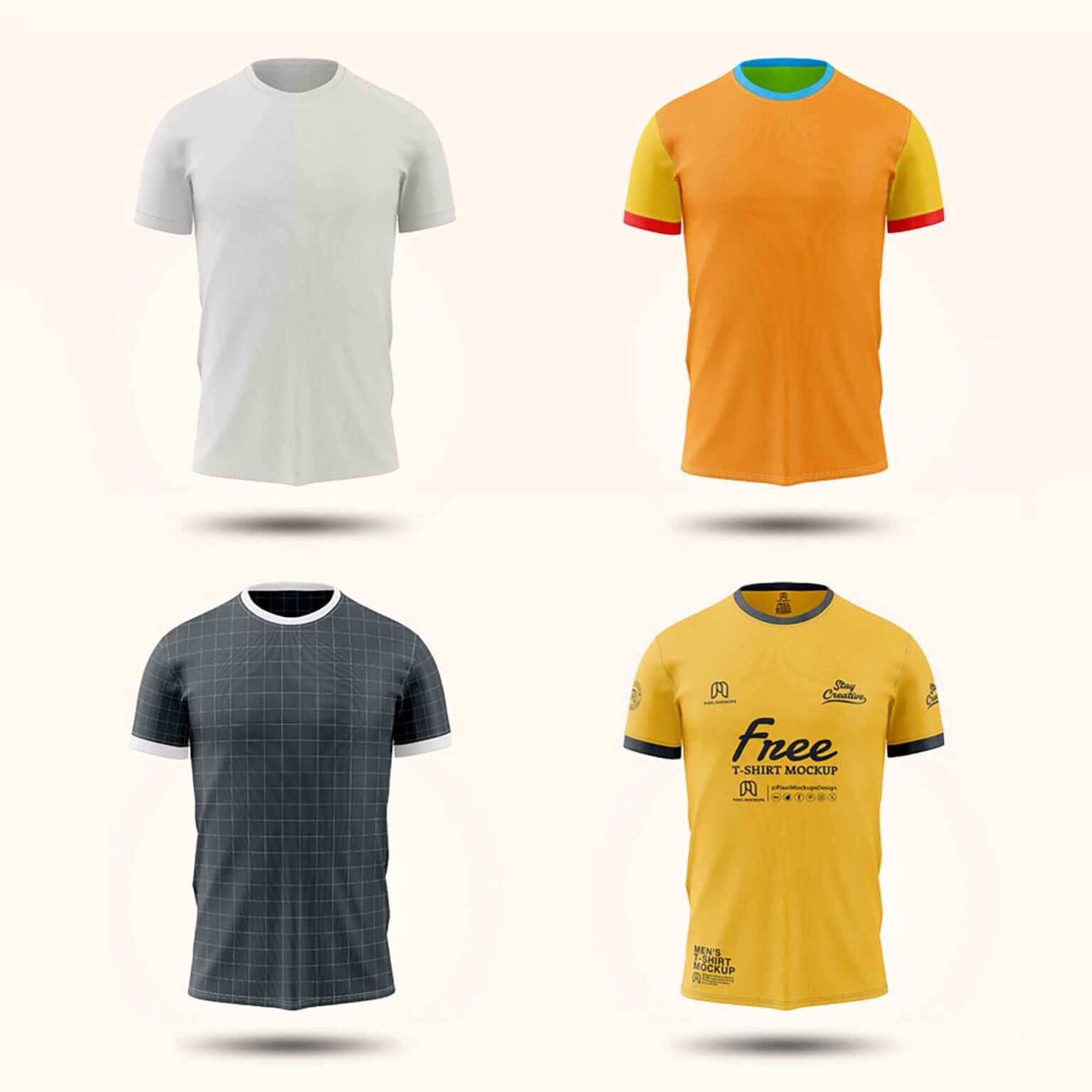 Free Front View Round Neck Classic Jersey T-Shirt Mockup PSD