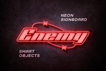 Free Red Neon Signboard Mockup PSD