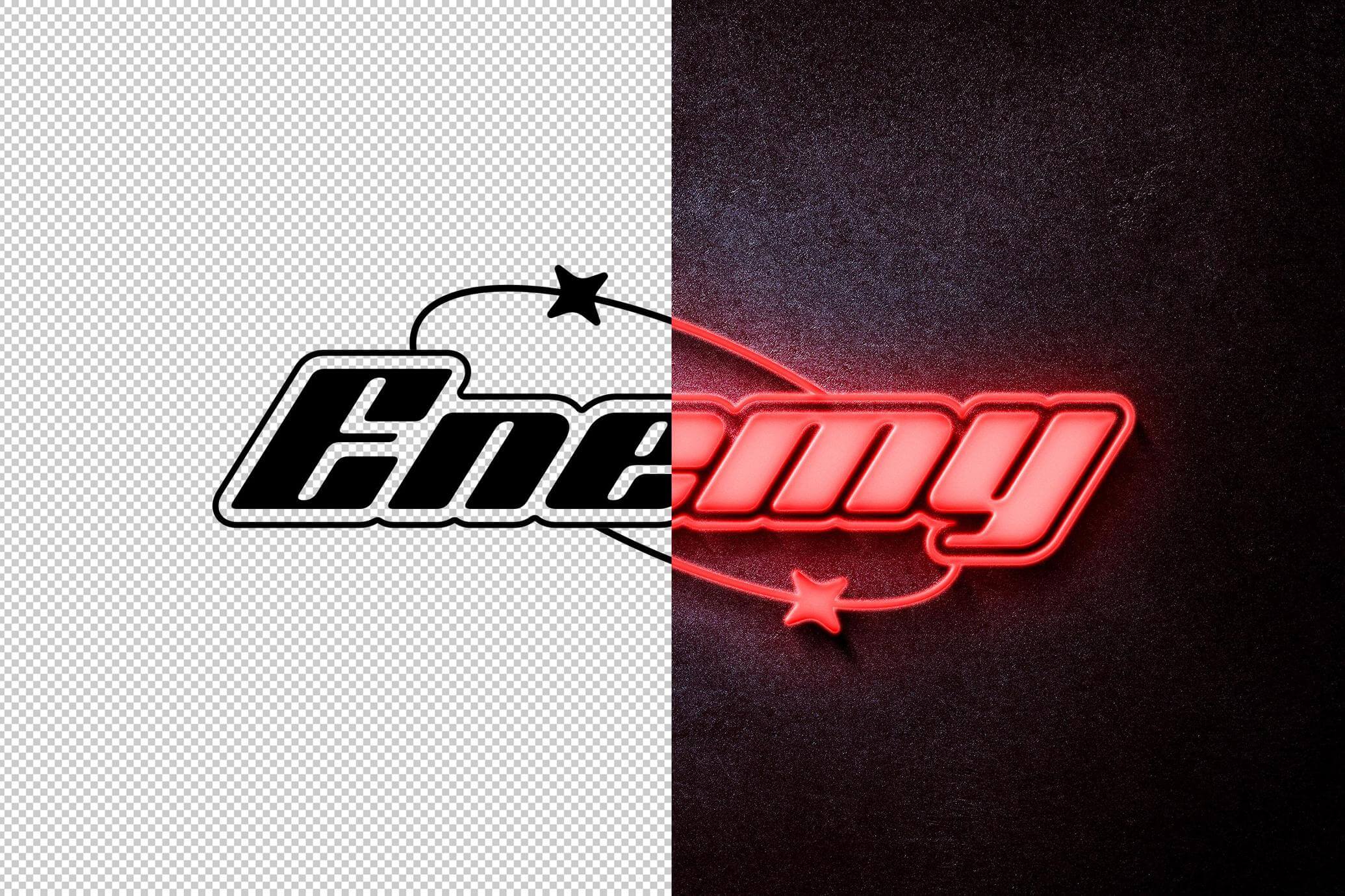 Free Red Neon Signboard Mockup PSD