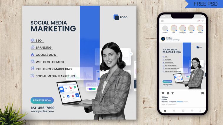 Free Social Media Marketing Instagram Post Mockup PSD Template