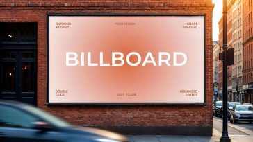 Free Corner Wall Mounted Urban City Billboard Mockup PSD