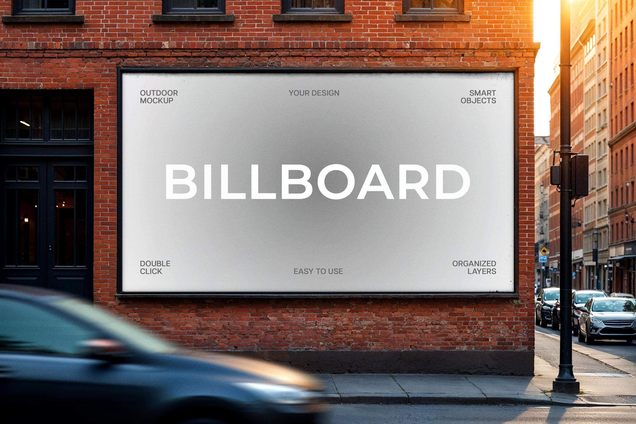 Free Corner Wall Mounted Urban City Billboard Mockup PSD