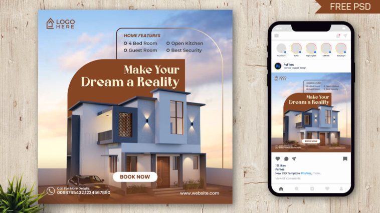 Free Dream Home Real Estate Instagram Post PSD Template