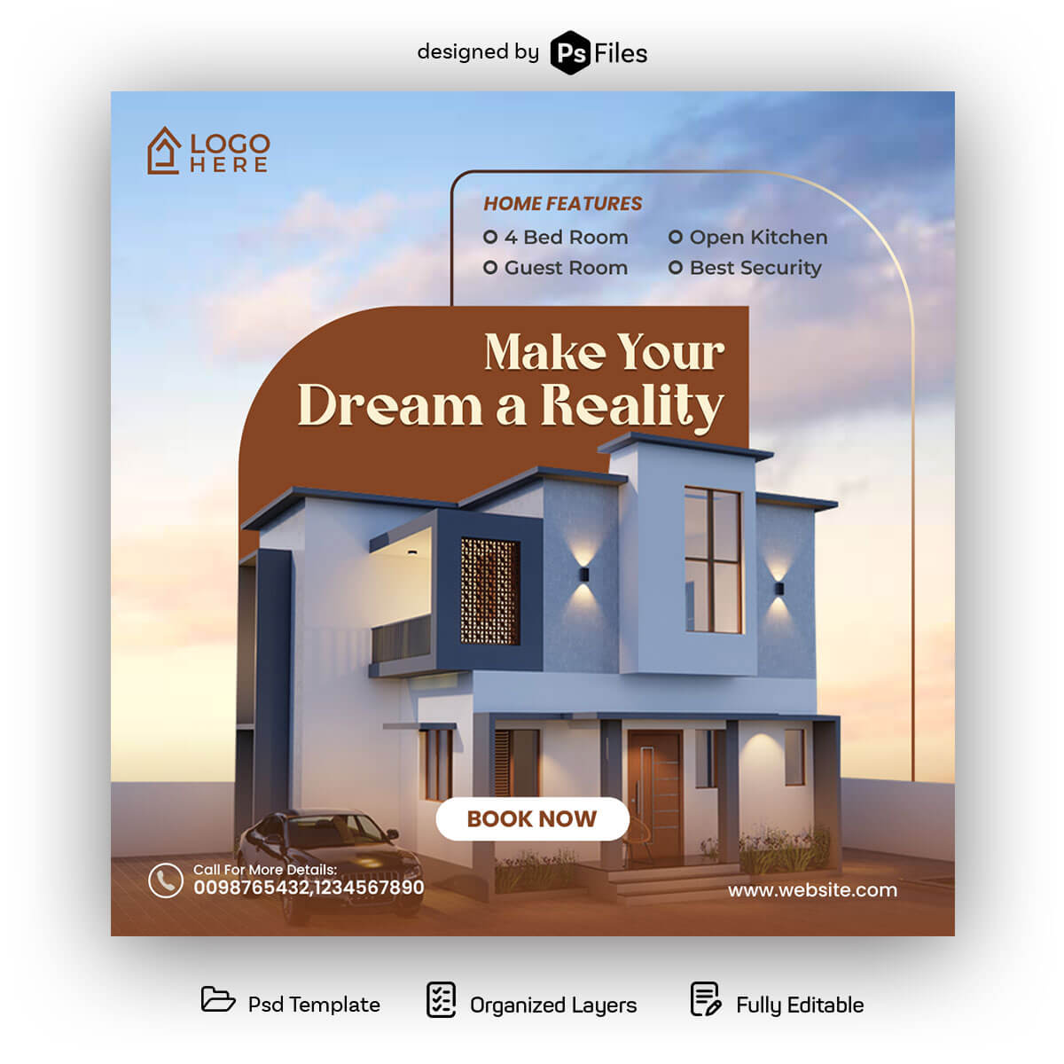 Free Dream Home Real Estate Instagram Post PSD Template