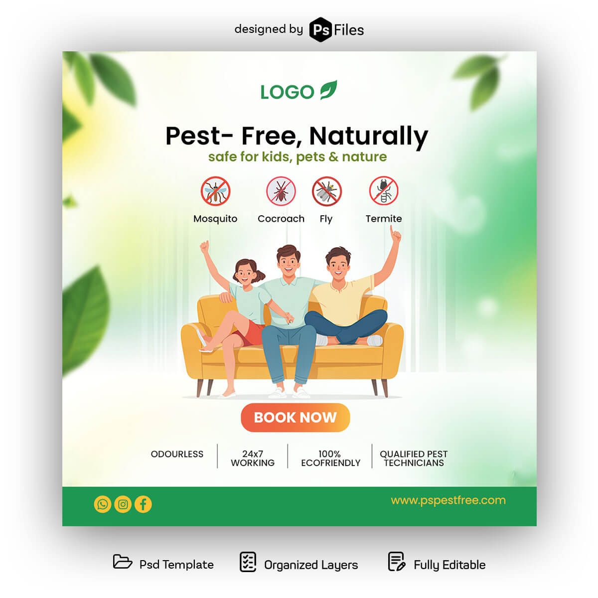 Free Eco-Friendly Pest Control Template – Safe, Natural & Kid-Friendly Post Design