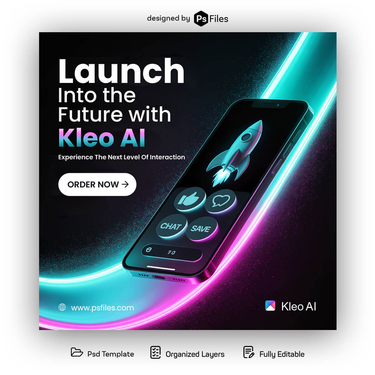 Free Futuristic Kleo AI App Promotion Social Media PSD Template