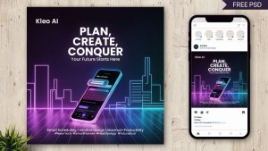 Free Futuristic Kleo AI App Promotion Social Media PSD Template