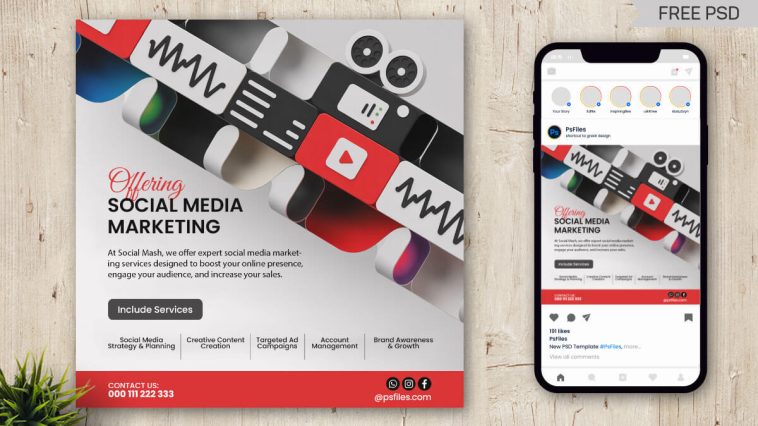 Free PSD Social Media Marketing Instagram Post Template