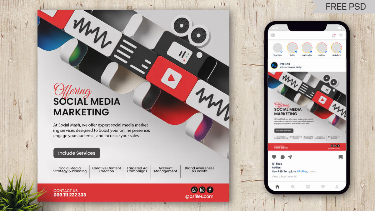Free PSD Social Media Marketing Instagram Post Template