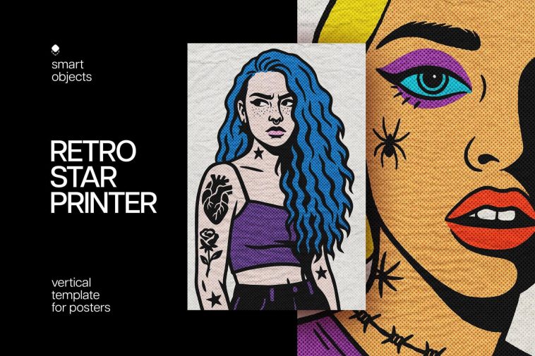 Free Retro Star Poster Design Effect PSD