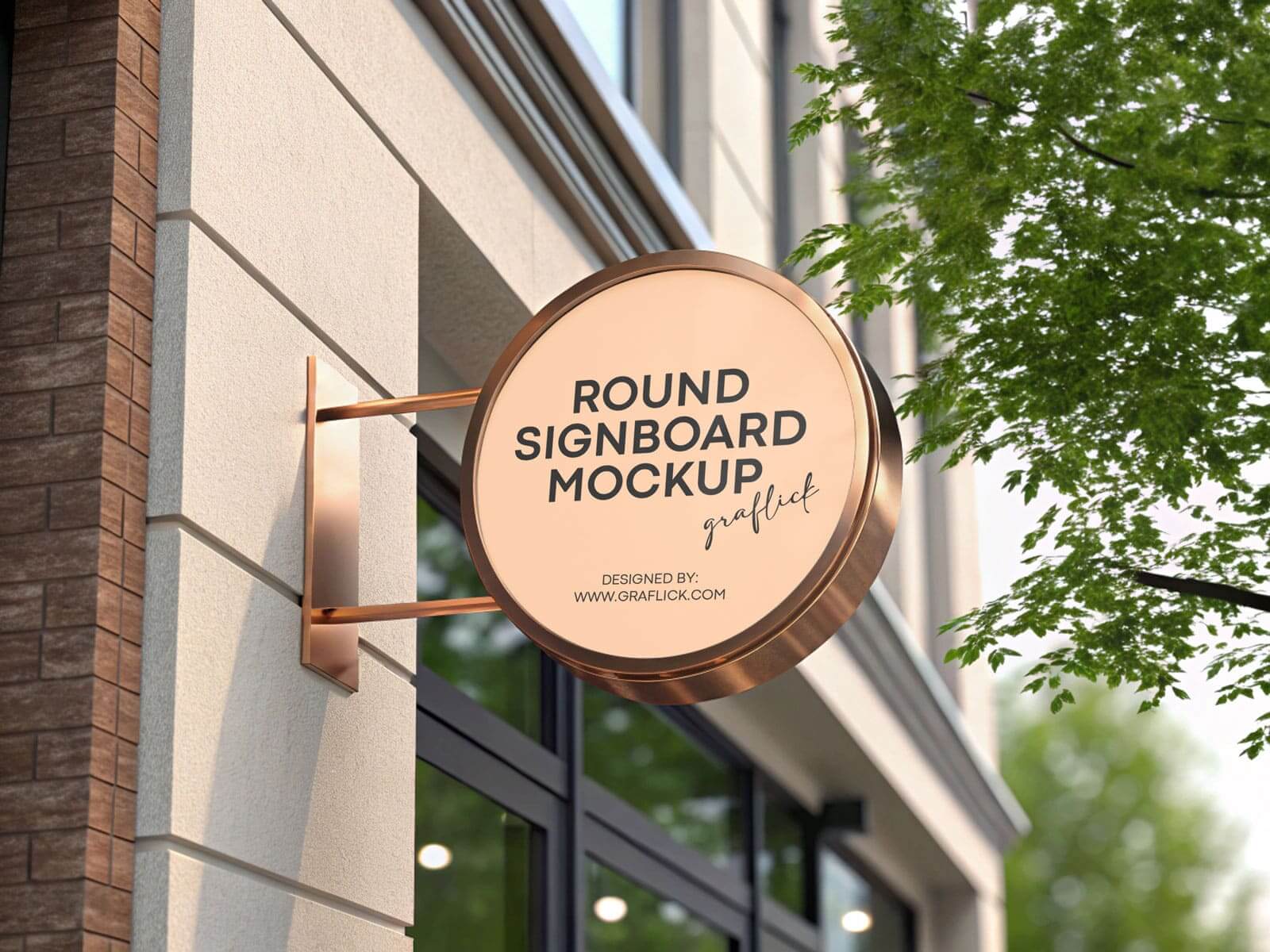 Free Round Premium Copper Shop Sign Mockup PSD