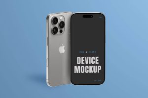 Free Standing iPhone 16 Pro Mockup PSD