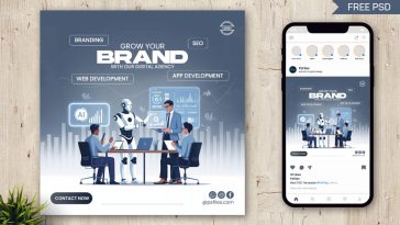 Grow Your Brand – Free AI-Powered Digital Agency PSD Mockup