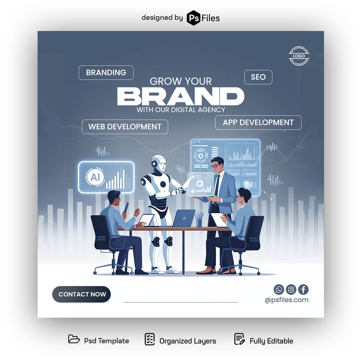 Grow Your Brand – Free AI-Powered Digital Agency PSD Mockup