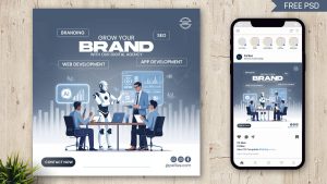Grow Your Brand – Free AI-Powered Digital Agency PSD Mockup