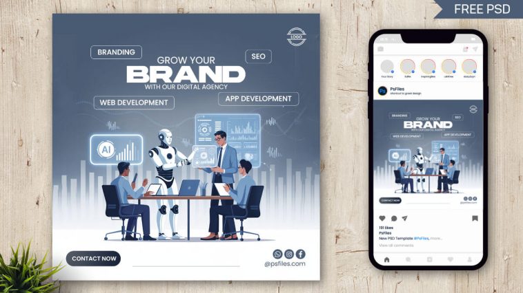 Grow Your Brand – Free AI-Powered Digital Agency PSD Mockup