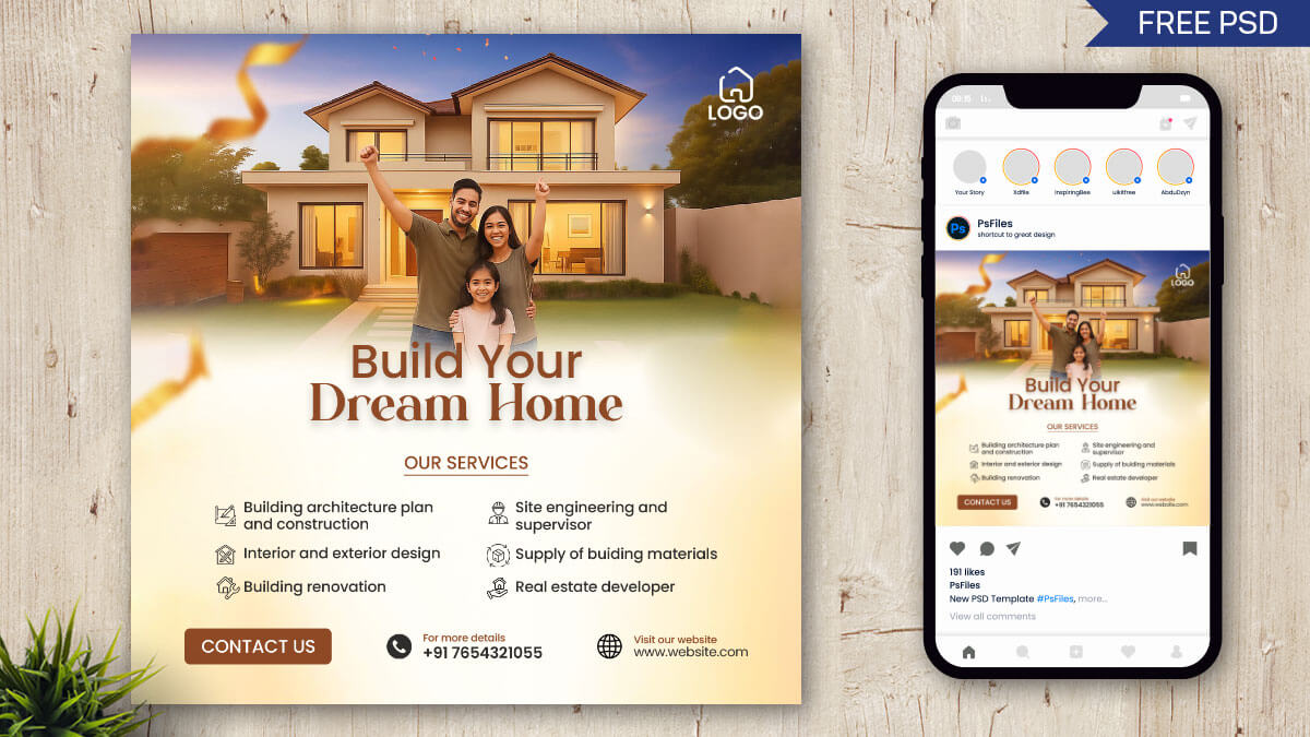 Free Build Your Dream Home Social Media Post PSD Template