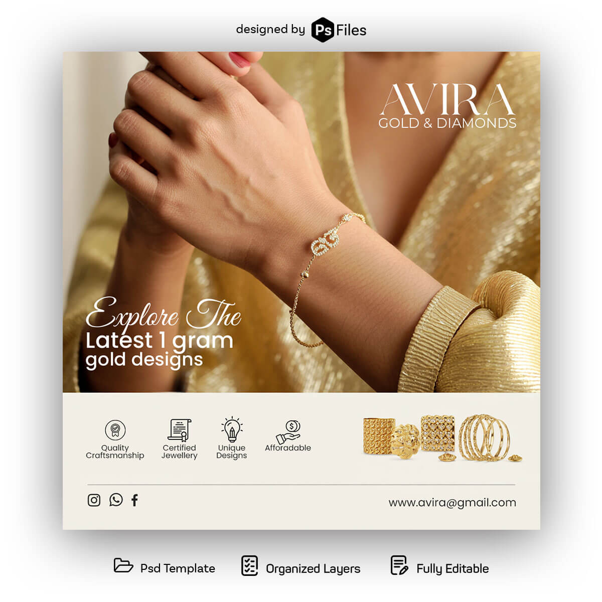 Free Elegant 1 Gram Gold Jewellery Social Media Banner Template PSD