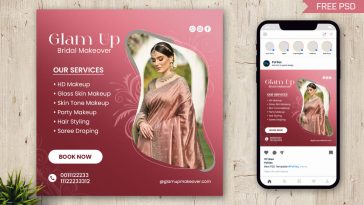 Free Glam Up Bridal Makeover Instagram Post Template PSD