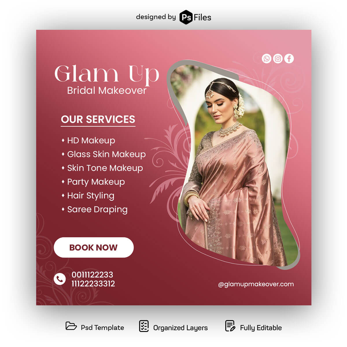 Free Glam Up Bridal Makeover Instagram Post Template PSD