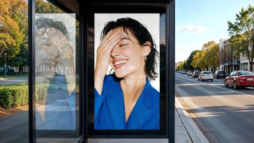 Free Outdoor Advertising Bus Stop Poster Mockup PSD