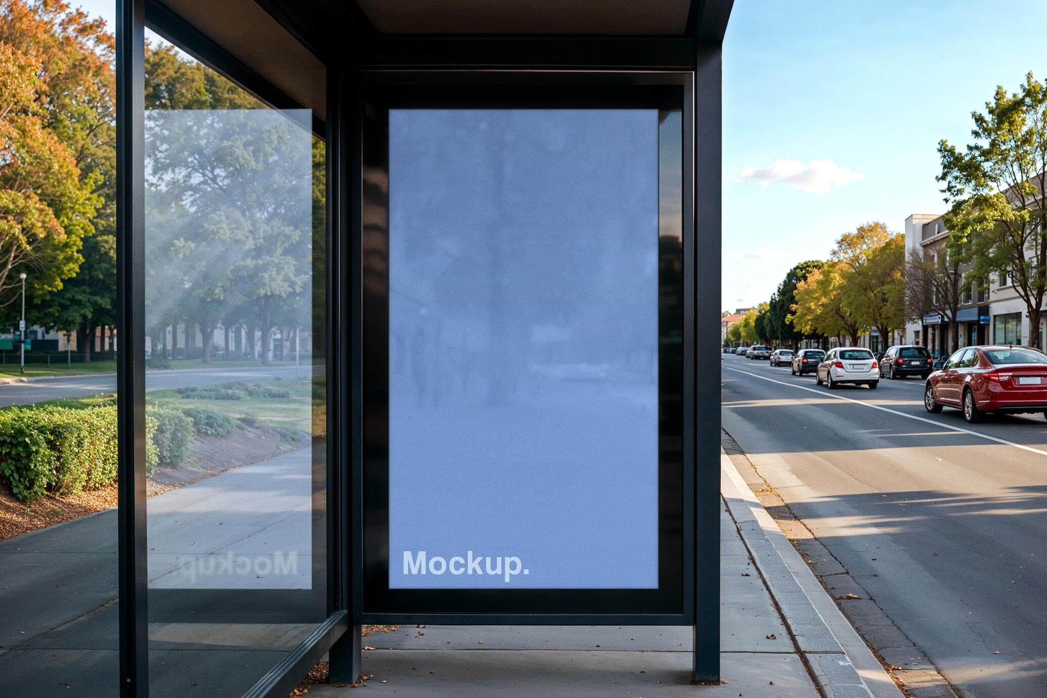 Free Outdoor Advertising Bus Stop Poster Mockup PSD