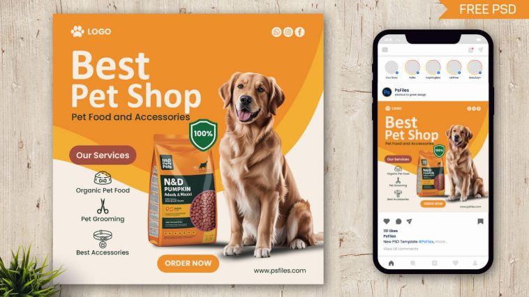 Free Pet Shop Social Media Instagram Post Design PSD