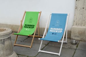 Free Wooden Folding Beach Sling Chairs Mockup PSD