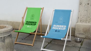 Free Wooden Folding Beach Sling Chairs Mockup PSD