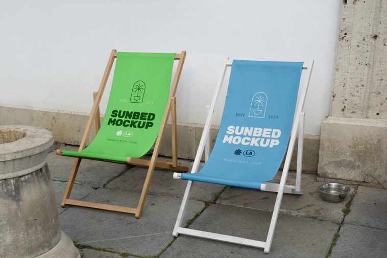 Free Wooden Folding Beach Sling Chairs Mockup PSD