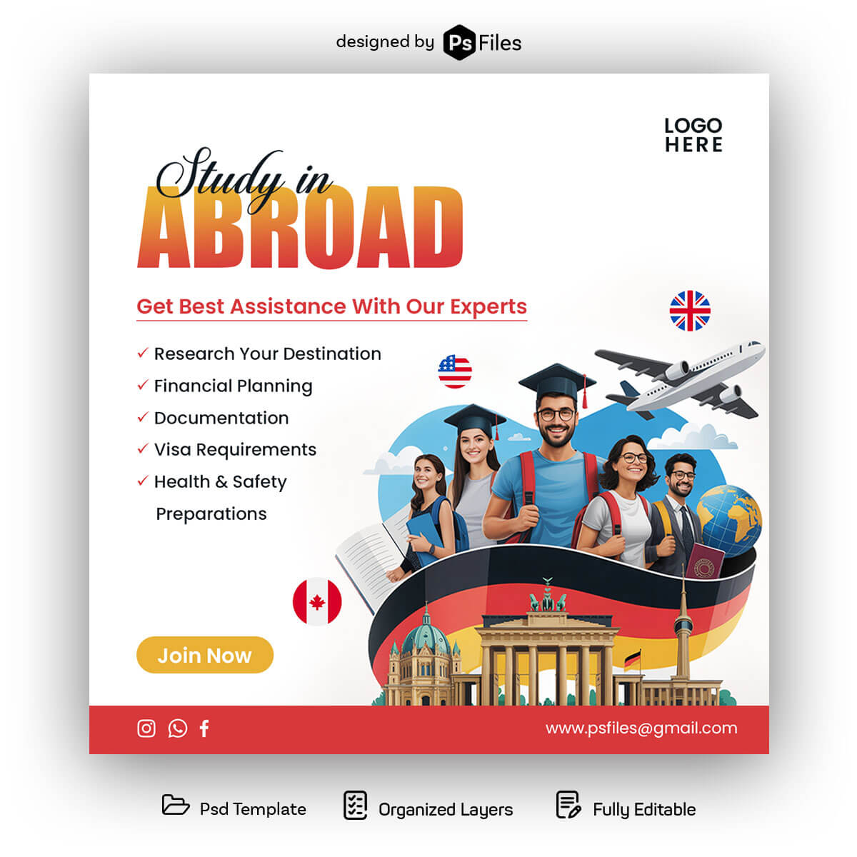 Study Abroad Instagram Post Design PSD – Free Download